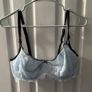 Elegant Lace Unlined Bra - Light Blue and Black